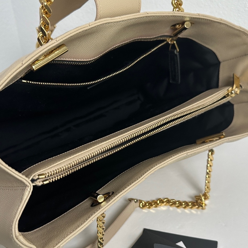 Saint Laurent YSL Monogram Chevron Shopping Tote – Beige with Gold Hardware - Picture 9 of 17